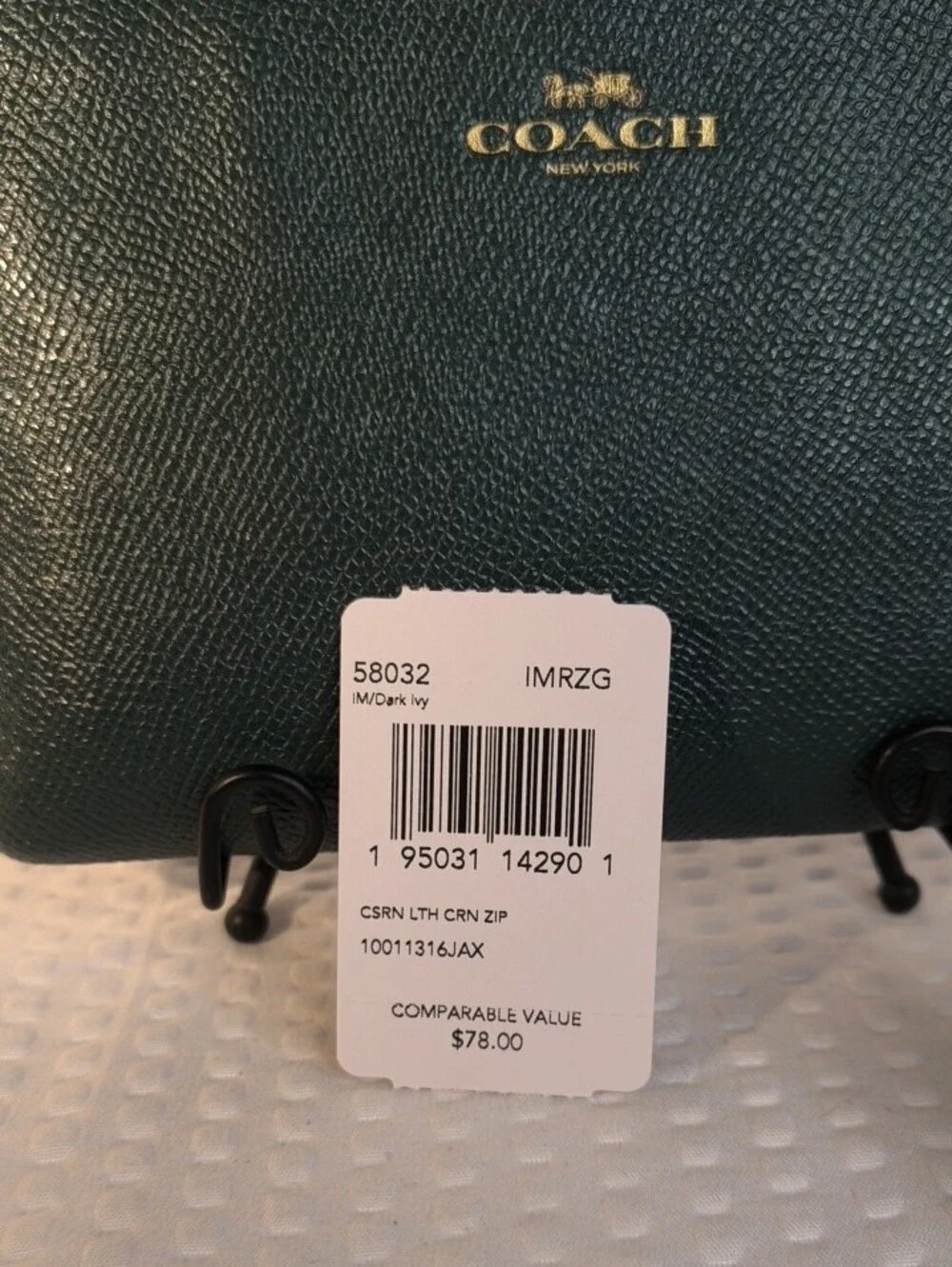 Coach L-Zip Wristlet Wallet in Forest Green with Gold Logo